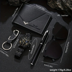 🎁 5-in-1 Men’s Luxury Casual Gift Set – Complete Style in One Elegant Package 🕶️⌚🖊️
