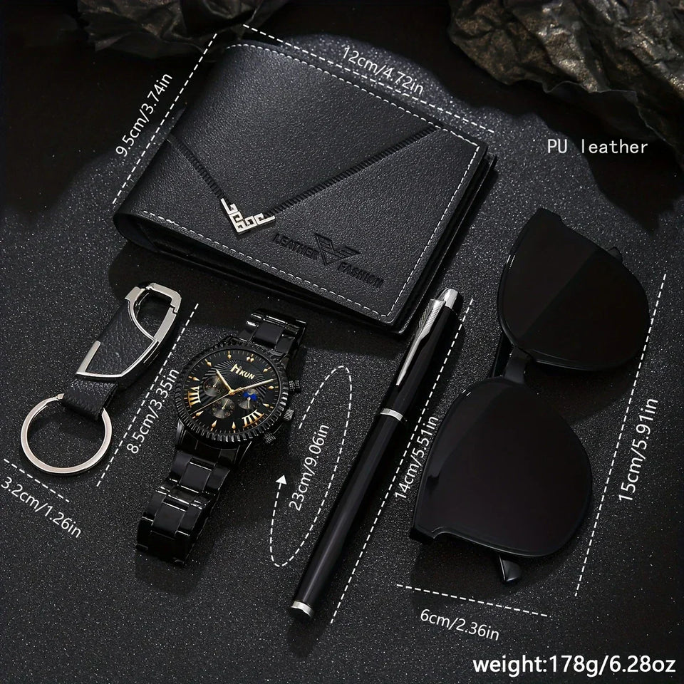 🎁 5-in-1 Men’s Luxury Casual Gift Set – Complete Style in One Elegant Package 🕶️⌚🖊️