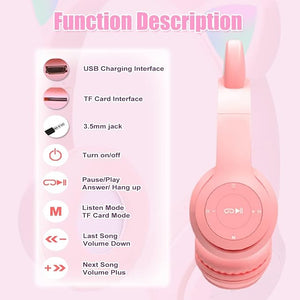 🐾🎧 Cute Cat Ear Wireless Bluetooth Headphones with LED Flash Light – Perfect Gift for Music & Style Lovers! 💖✨