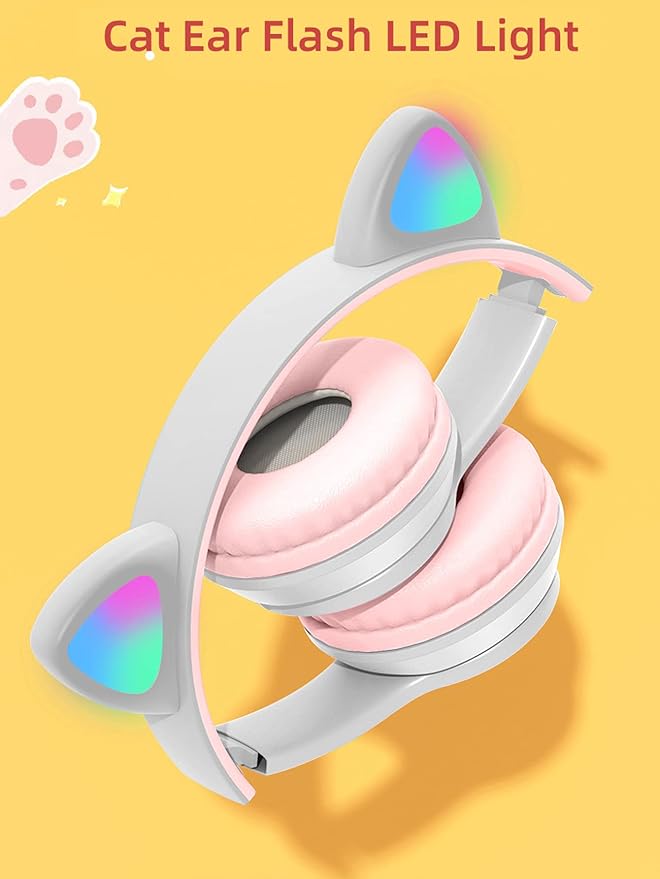 🐾🎧 Cute Cat Ear Wireless Bluetooth Headphones with LED Flash Light – Perfect Gift for Music & Style Lovers! 💖✨