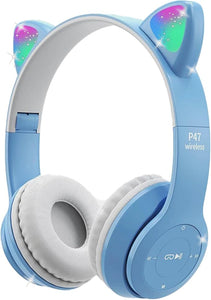 🐾🎧 Cute Cat Ear Wireless Bluetooth Headphones with LED Flash Light – Perfect Gift for Music & Style Lovers! 💖✨