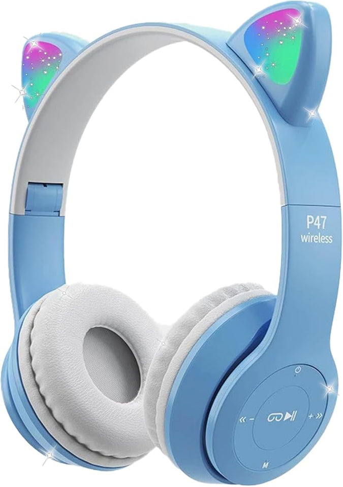 🐾🎧 Cute Cat Ear Wireless Bluetooth Headphones with LED Flash Light – Perfect Gift for Music & Style Lovers! 💖✨