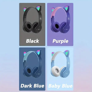 🐾🎧 Cute Cat Ear Wireless Bluetooth Headphones with LED Flash Light – Perfect Gift for Music & Style Lovers! 💖✨