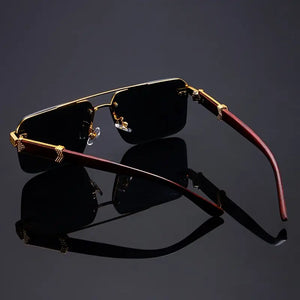 🕶️ 2PCS  Frameless Fashion Glasses – Unisex Classic  Eyewear with Wooden Pattern Temples 🌿✨