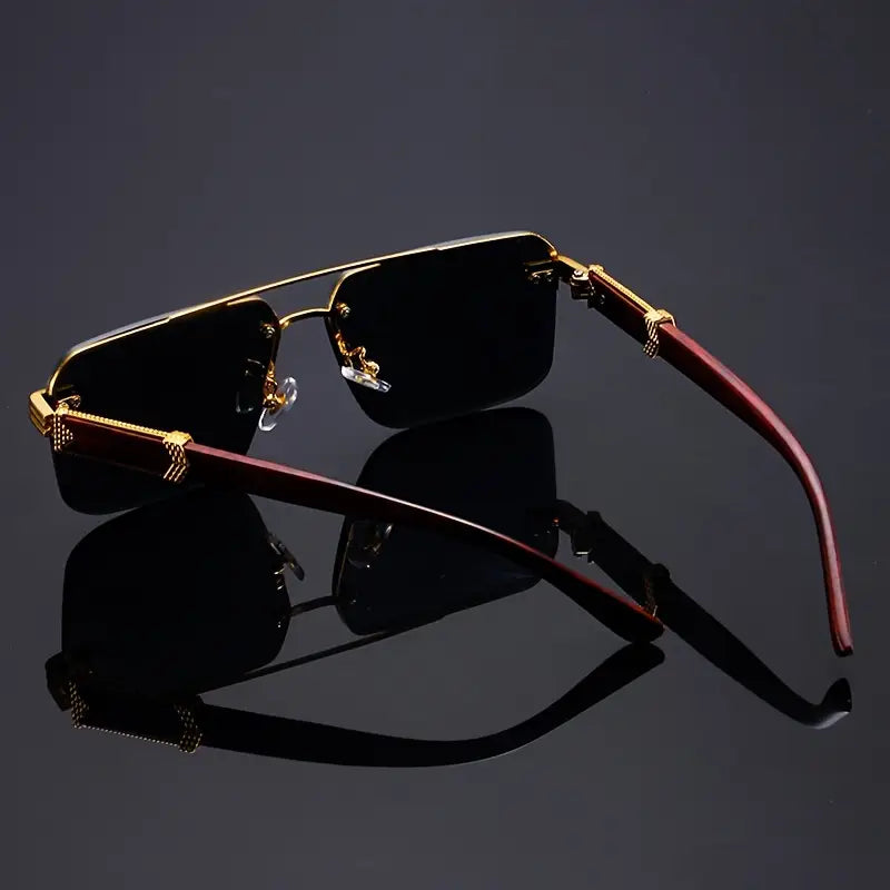 🕶️ 2PCS  Frameless Fashion Glasses – Unisex Classic  Eyewear with Wooden Pattern Temples 🌿✨