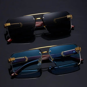 🕶️ 2PCS  Frameless Fashion Glasses – Unisex Classic  Eyewear with Wooden Pattern Temples 🌿✨