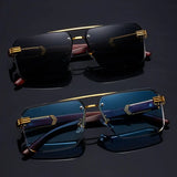 🕶️ 2PCS  Frameless Fashion Glasses – Unisex Classic  Eyewear with Wooden Pattern Temples 🌿✨